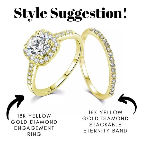 NEW! 18K Yellow Gold Plated Inlaid Diamond Half Circle Stacking Eternity Band - Picture 11 of 11